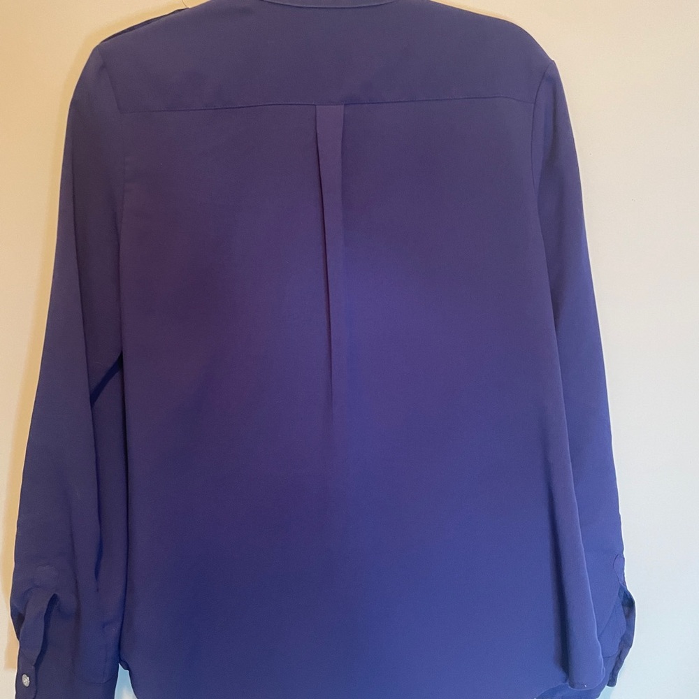 Calvin Klein Women Large Navy Purple Button Down L/S Roll Tab Blouse Top - Picture 8 of 12